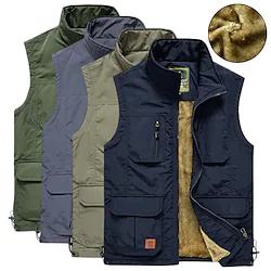 Men's Hiking Fleece Vest / Gilet Fishing Vest Winter Fleece Jacket Top Outdoor Work Vest Casual Lightweight Multi Pockets Windproof Travel Cargo Safari Photo Vest Wear Resistance Warm Waistcoat Lightinthebox