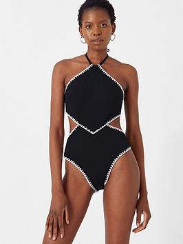 Accessorize Acessorize Black Blanket Stitch Halter Swimsuit