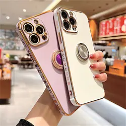 Phone Case For Apple Classic Series iPhone 14 Pro Max 13 12 11 Pro Max Mini X XR XS 8 7 Plus Bumper Frame Ring Holder Full Body Protective Solid Colored Crystal Diamond TPU Lightinthebox