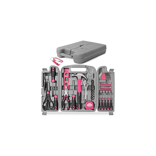 Hi-Spec 56 Piece Pink Home & Office Tool Kit Set. General DIY Repair & Maintenance Hand Tools with Hammer, Pliers, Screwdriver & Hex Key Set