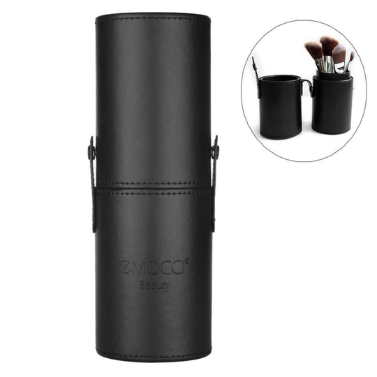 Makeup Brush Holder PU Leather Portable Make Up Brushes Case Cup Cosmetic Storage Organiser Travel Bag Box for Desk or Dressing Table (Black)