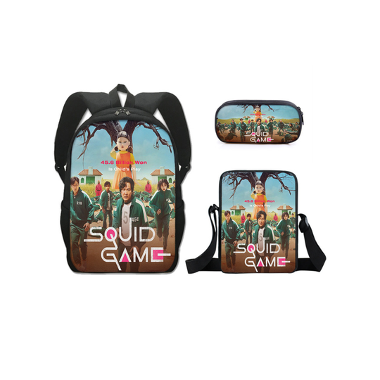 (6) 3 PCS Squid Game School Bag Lunch Bag Pencil Box Set Backpack