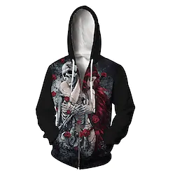 Inspired by Halloween Skeleton / Skull Ghost Death Cartoon Manga Outerwear Anime Front Pocket Graphic Outerwear For Men's Women's Unisex Adults' 3D Print 100% Polyester Lightinthebox