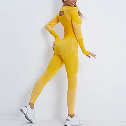 Women's Activewear Set Sports Bra with Tights Yoga Suit Winter 2 Piece Cropped Stripes Leggings Crop Top Yellow Rosy Pink Yoga Fitness Gym Workout Tummy Control Butt Lift Breathable Sport Activewear Lightinthebox