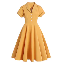 Women's 1950s Audrey Hepburn Swing Dress 100% Cotton Flare Dress Retro Vintage Dailywear Tea Party Casual Daily Short Sleeve Fit Flare Dress Christmas Lightinthebox