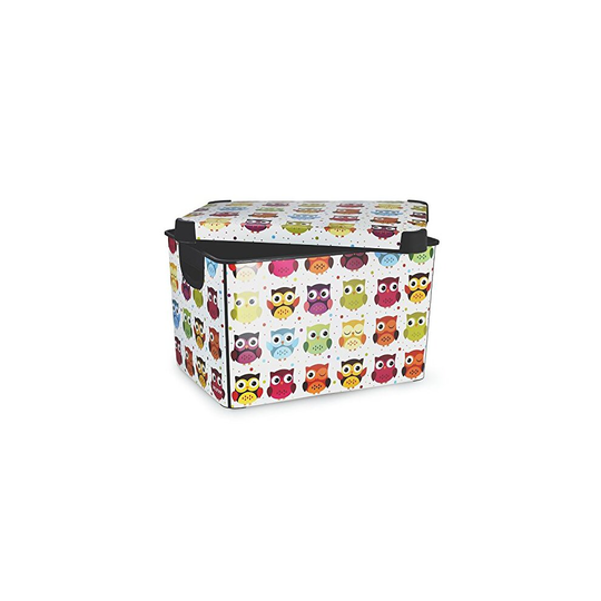 Curver Stockholm Owls Plastic Deco Storage Box Multi Colour, 22 Litre