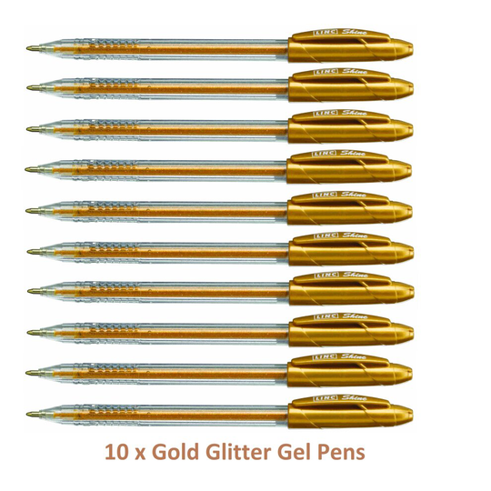 (Gold Pack of 10) 10 x Shine Sparkled GLITTER Gel Pens 0.7 mm FINE Tip 10 colours All Colour