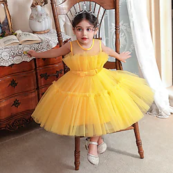 Fairytale Princess Belle Flower Girl Dress Theme Party Costume Tulle Dresses Girls' Movie Cosplay Cosplay Halloween White Yellow Rosy Pink Dress Halloween Carnival Masquerade Polyester Lightinthebox