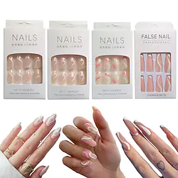 24 Pieces False Nail Christmas Nails Xmas Nails Christmas Acrylic Nails Full Cover Fake Nail Crystal Elegant Pink Gradient French Short Nails Ellipse Shape Short Fake Nail Lightinthebox