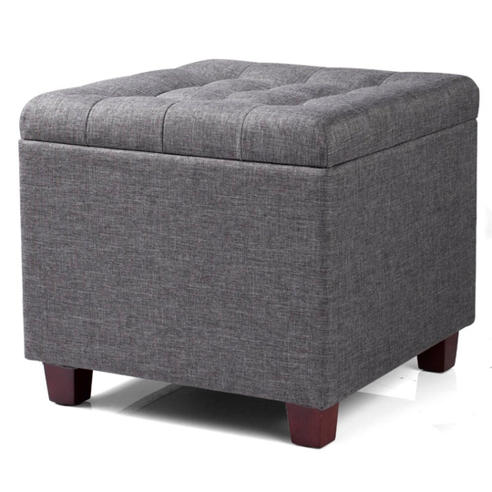 Ottoman Pouffe Chair Stool Storage Upholstered Dark Grey Box Footstool Multi-Purpose with Removable Cover
