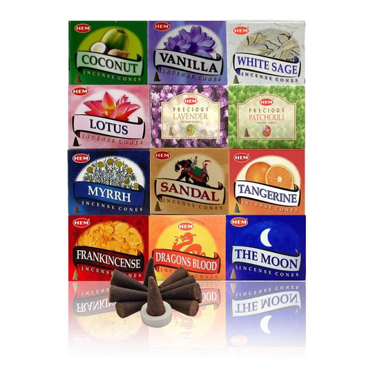 12 Assorted Boxes of HEM Incense Cones Set 2 12 X 10 (120 total)