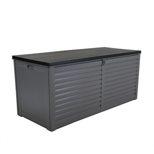 Charles Bentley 490L Large Outdoor Garden Plastic Storage Box, Padlock Hasp, 146.4 x 61 x 64.4cm, Grey/Black