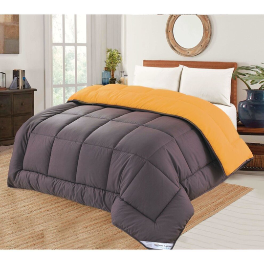 (Single, Mustard and Grey) 13.5 tog Box Stitched Reversible Coverless Polycotton Duvet Single Double King