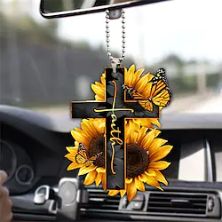 Cross Wing God Faith Rose Rosy Butterfly Christian Memorial Jesus Car Rear View Mirror Accessories Christmas Tree Ornament Decoration Hanging Charm Interior Rearview Pendant Decor Gift Lightinthebox