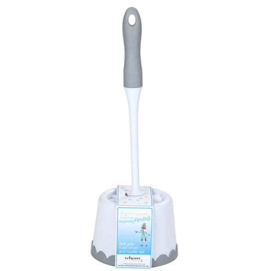 (Toilet Set with Handle and Base - White) Toilet Brushes