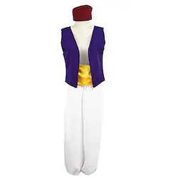 Aladdin and the Magic Lamp Prince Aladdin Costume Men's Movie Cosplay Purple Vest Pants Cap Halloween Carnival Masquerade Polyester / Cotton / Waist Belt / Waist Belt Lightinthebox