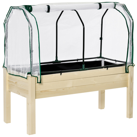 Outsunny Raised Garden Bed w/ PE Cover Patio Elevated Wood Planter Box