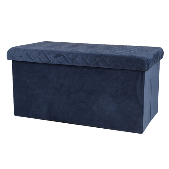 (Navy) Velvet Ottoman Large 2 Seat Foldable Double Bed Storage Box Foot Stool Furniture