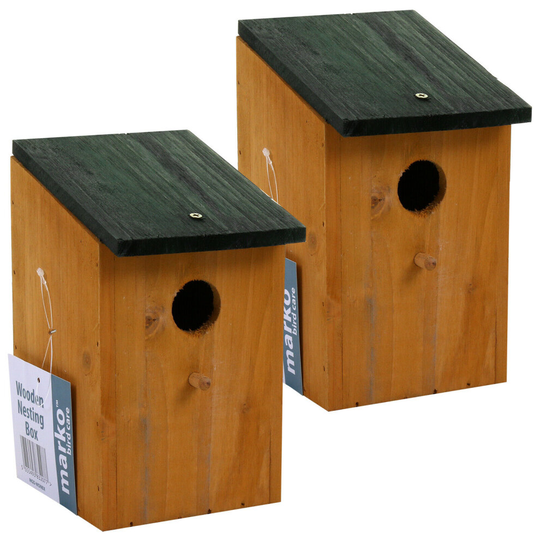 (2 x Wooden Nesting Box) Wooden Nesting Box Bird Nest House Small Birds Robin Sparrow Bluetit Traditional