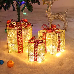 3pcs Christmas Lighted Gift Boxes Battery Operated Set of 9inch/8inch/6inch with Bows Present Boxes for Christmas Weddings Yard Home Holiday Art Decorations Lightinthebox
