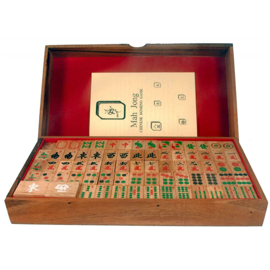 Fair Trade Thai Thailand Wooden Rainwood Mah Jong Set in Wooden Box 37x20x5cm