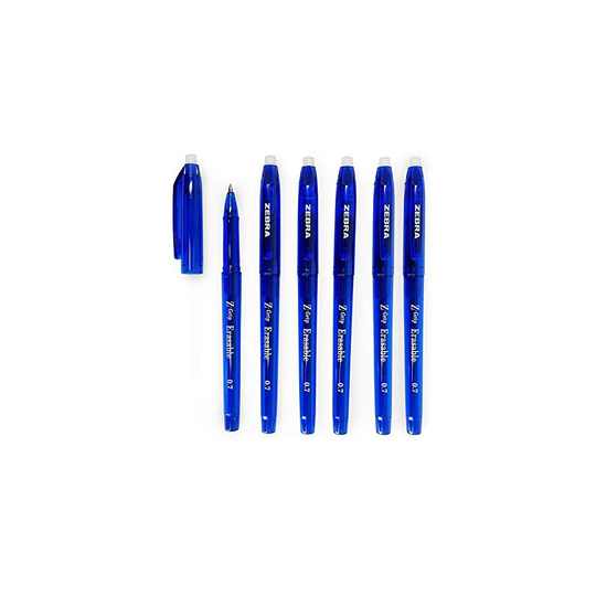 Zebra Z-Grip Erasable Gel Ink Rollerball Pen - Blue Thermo Sensitive Ink - 0.7mm - Pack of 6