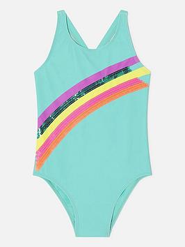 Accessorize Girls Sequin Shooting Rainbow Swimsuit - Aqua, Aqua, Size Age: 5-6 Years, Women