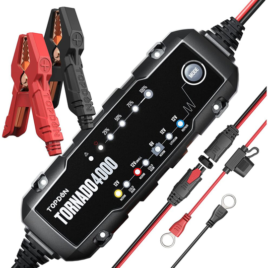 Car Battery Charger, TOPDON TORNADO4000 4.0Amp for 6V 12V 20Ah -150Ah Batteries Smart Maintainer