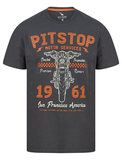 T-Shirts Pitstop Motif Cotton Jersey T-Shirt in Ebony Grey - South Shore / S - Tokyo Laundry