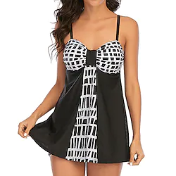 Women's Swimwear Tankini 2 Piece Plus Size Swimsuit Open Back for Big Busts Print Striped Black Camisole Strap Bathing Suits New Vacation Fashion / Modern / Padded Bras Lightinthebox