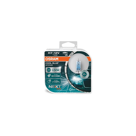 OSRAM COOL BLUE INTENSE H7, +100% more brightness, up to 5,000K, halogen headlight lamp, LED look, duo box (2 lamps), 64210CBN-HCB