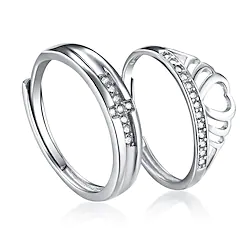 Men Women Couple Rings Wedding Classic Silver S925 Sterling Silver Heart Crown Stylish Sweet 1 Pair Zircon Lightinthebox