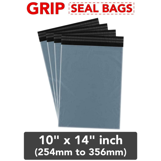 (20, 10" x 14" (254mm to 356mm)) Mailing Bags Strong Grey Grip Self Seal Plastic Poly Bag Postage UK