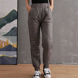 Women's Down Pants Fleece Pants light coffee Gray White High Waist Fashion Casual Office Winter Side Pockets Baggy Micro-elastic Full Length Thermal Warm Plain M L XL XXL Lightinthebox