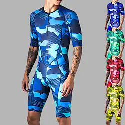 21Grams Men's Triathlon Tri Suit Short Sleeve Road Bike Cycling Triathlon Green Red Blue Camo / Camouflage Bike Clothing Suit UV Resistant Breathable Quick Dry Sweat wicking Polyester Spandex Sports Lightinthebox