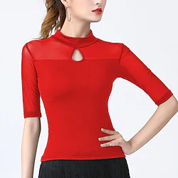 Latin Dance Top Solid Splicing Women's Training Performance Half Sleeve High Spandex Lightinthebox