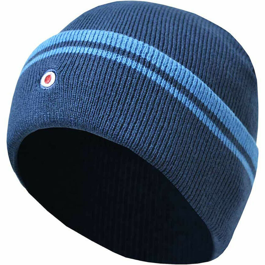 (One Size, Navy/Blue) Lambretta Mens Original Fine Knit Cuffed Striped Winter Warm Beanie Hat