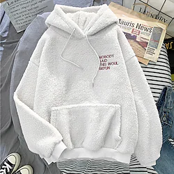 Inspired by Cozy Embroidered Letters Fuzzy hoodie Sport Pullover Fleece Hoodies Anime Front Pocket Graphic Hoodie For Men's Women's Unisex Adults' Hot Stamping 100% Polyester Lightinthebox