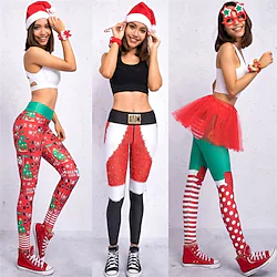 Women's High Waist Christmas Leggings Tiktok Tummy Control Butt Lift Breathable Christmas Red White Black Red WhiteRed Yoga Fitness Gym Workout Running Sports Activewear High Elasticity Skinny Lightinthebox
