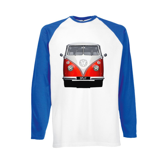 (Large, Blue) Vw Camper Van Splitscreen Choice of Bus Colour Black/White Men Women Unisex Long Sleeve Baseball T Shirt