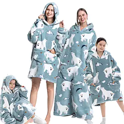 Kid's Adults' Oversized Hoodie Blanket Wearable Blanket With Pocket Bear Animal Onesie Pajamas Flannel Cosplay For Men's Women's Boys Christmas Animal Sleepwear Cartoon Festival / Holiday Costumes Lightinthebox