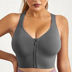 Women's Medium Support Sports Bra Running Bra Wirefree Zip Front Bra Top Padded Yoga Fitness Gym Workout Adjustable Breathable Quick Dry Spandex Bean Paste Powder Black White Camo Lightinthebox