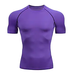 Men's Compression Shirt Running Shirt Short Sleeve Tee Tshirt Athletic Breathable Quick Dry Moisture Wicking Gym Workout Running Active Training Sportswear Activewear Striped Violet Green Black Lightinthebox