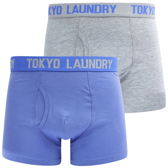 Mens Underwear Saxen (2 Pack) Boxer Shorts Set in Baja Blue / Light Grey Marl - Tokyo Laundry / S - Tokyo Laundry