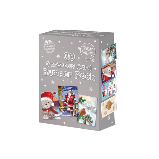 30 Rectangle Assorted Bumper Box New Variety Pack Great Value Christmas Cards