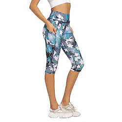 Women's Yoga Pants Side Pockets Tummy Control Butt Lift Quick Dry High Waist Yoga Fitness Gym Workout Tights Capri Leggings Bottoms Green Blue Cyan Winter Sports Activewear High Elasticity Lightinthebox