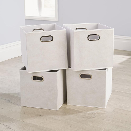 Folding Non Woven Off White Square Storage Utility Box Fabric Cube 4pc