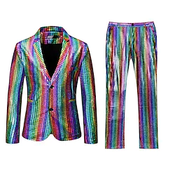 Disco 1980s Pants Outfits Suits Blazers Lapel Collar Blazer Men's Costume Vintage Cosplay Performance Party Halloween Long Sleeve Coat Masquerade Lightinthebox
