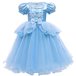 Cinderella Princess Dress Flower Girl Dress Girls' Movie Cosplay A-Line Slip Vacation Dress Blue Dress Christmas Halloween Children's Day Polyester Lightinthebox