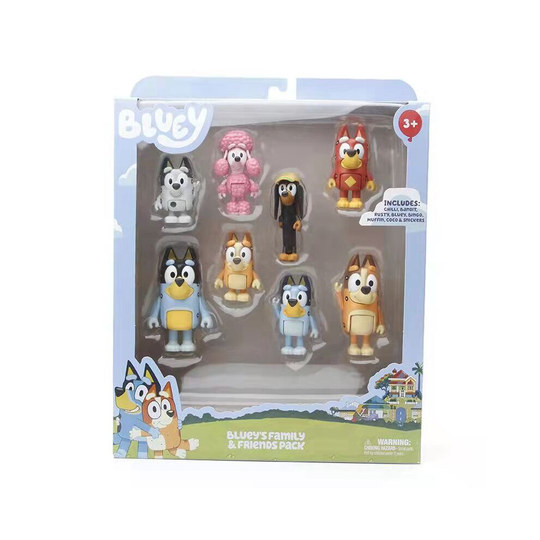(With Box) 8Pcs Bluey Family And Friends Dog Pet Action Figures 3'' Model Toy Set Kids Gift